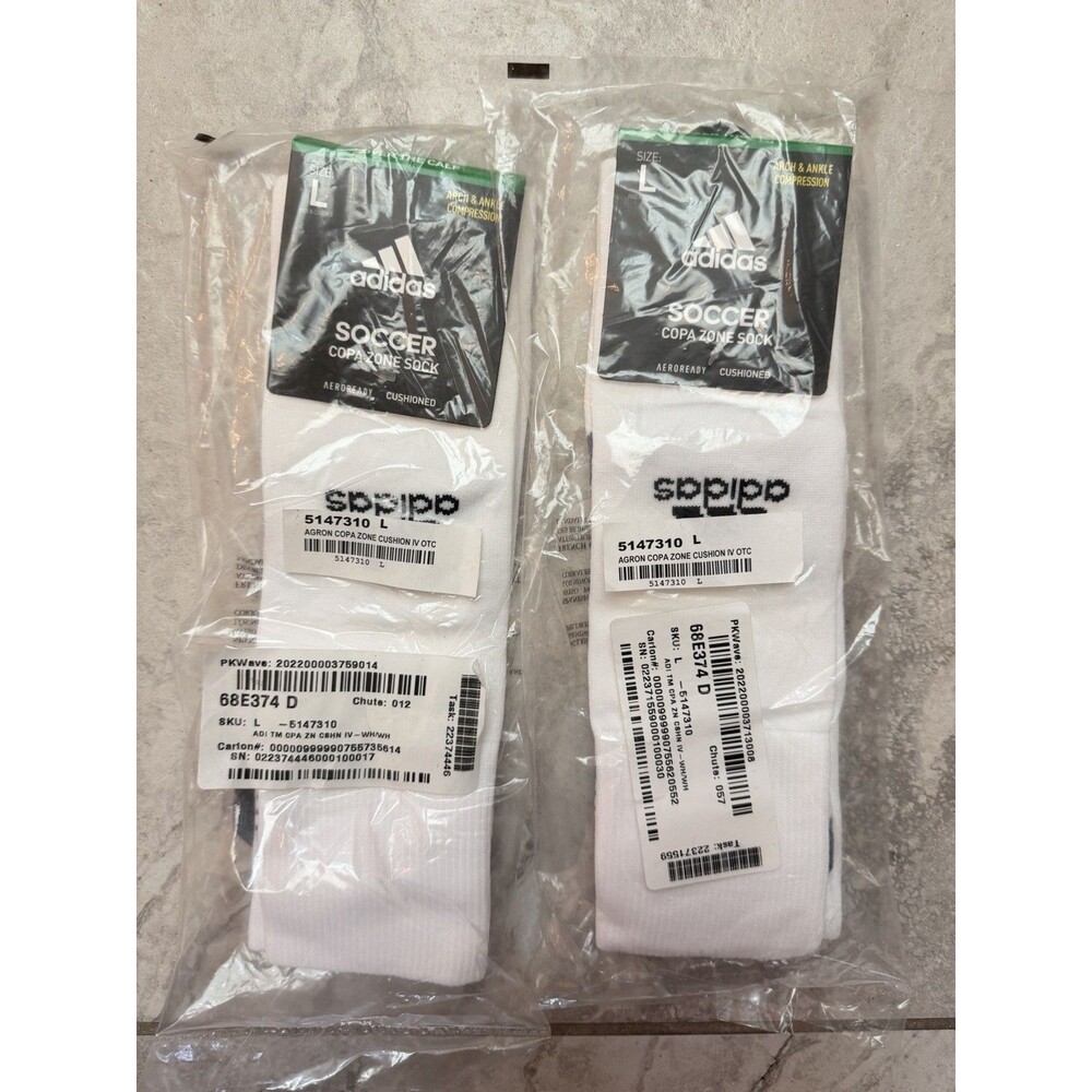 2 Pairs Adidas Unisex Copa Zone Soccer Socks L Men 9-13/Women 10-12 White/White